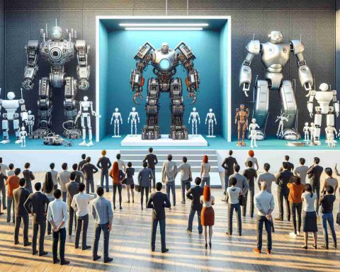 Create a high-definition, realistic image representing the concept of 'Robot Showcase or Just Hype?'. The scene should depict an exhibition hall with different kinds of robots on display. Some robots could be imposing, high-tech models with complex structures and futuristic design, indicating the peak of current robotic technologies. Other robots might be simplistic, almost cartoonish models that seem less implementable in real world settings, symbolizing the hyped aspects of robotics. The viewers might be a diverse crowd of people, men and women of different descents such as Caucasian, Hispanic, Black, Middle-Eastern, and South Asian, pondering the showcase with reactions ranging from awe to skepticism.