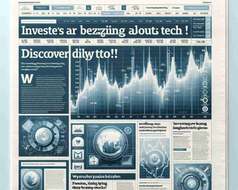 Detailed, high-resolution image of the front page of a digital financial newspaper. The headline reads, 'Investors Are Buzzing About This Tech Stock! Discover Why'. Surrounding the headline, there are mock images of fluctuating stock graphs, briefings on other tech-related stocks, an imaginary company's logo, and small extracts of business analysis articles. The overall color scheme is a mix of white and light blue, typical of financial web pages. Please refrain from featuring any identifiable logos or company names.