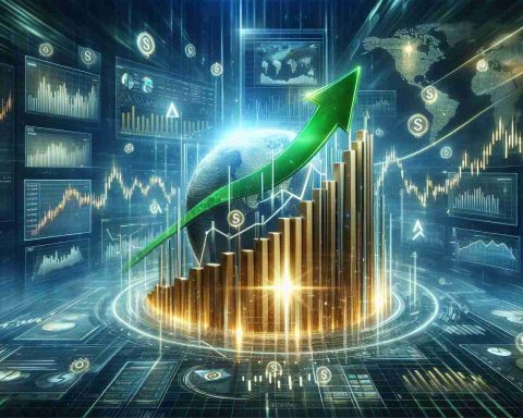 Create a high-definition, realistic image representing the concept of a surge in stock value for a tech company. Include visual elements such as ascending graphs, stock market charts, green up arrows, and the exhilarating atmosphere of achievement from successful investments. Ensure all textual references are generic and do not refer to any specific real-world business entity.