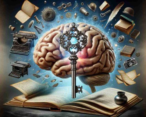 A realistic, high-definition image conceptualizing the phrase 'Unlock the Secrets! Discover What Makes Authors Tick'. The picture might include an ornate, antique key, perhaps suspended in mid-air, adjacent to a human brain. The brain could be divided into layers, resembling an old, intricately detailed manuscript, echoing the layers of an author's creative process. Surrounding this, there could be floating iconic symbols such as a feather quill, inkpot, vintage typewriter, and aged, bound books to represent the traditional tools of an author.