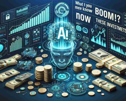 Create a realistic HD image representing the concept of 'AI investment boom'. Include symbolic elements like charts showing growth, futuristic technology symbols related to AI, piles of cash, and coins representing investments. Also feature a bold headline 'What You Need to Know Now!' followed by smaller text saying 'Don’t Miss These Key Insights' to convey urgency and importance.